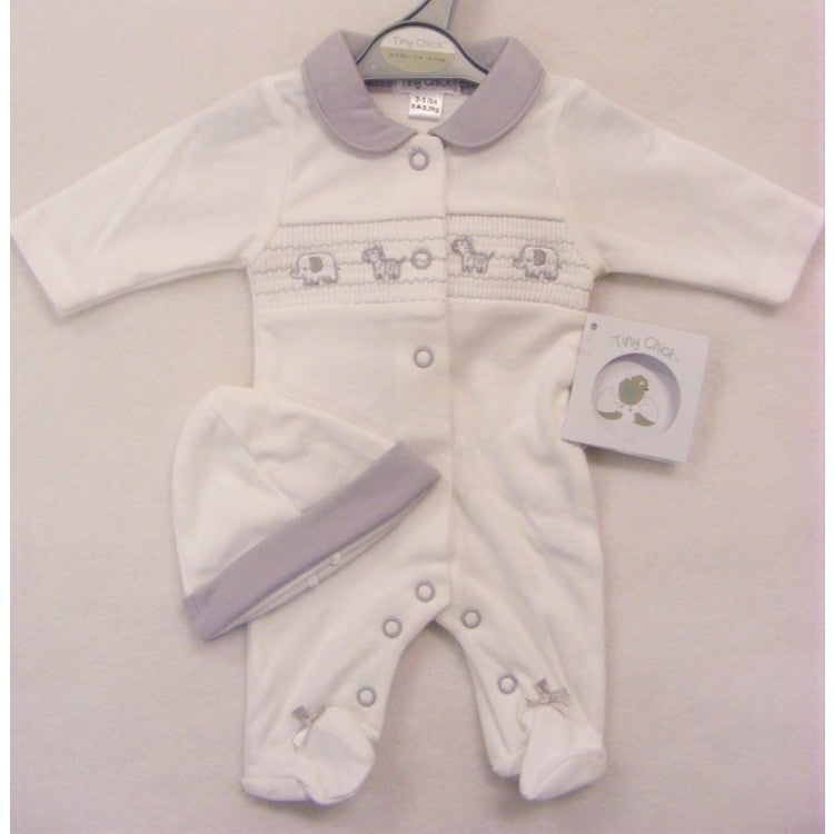 Little Chick Premature Smocked Jungle Animals Sleepsuit