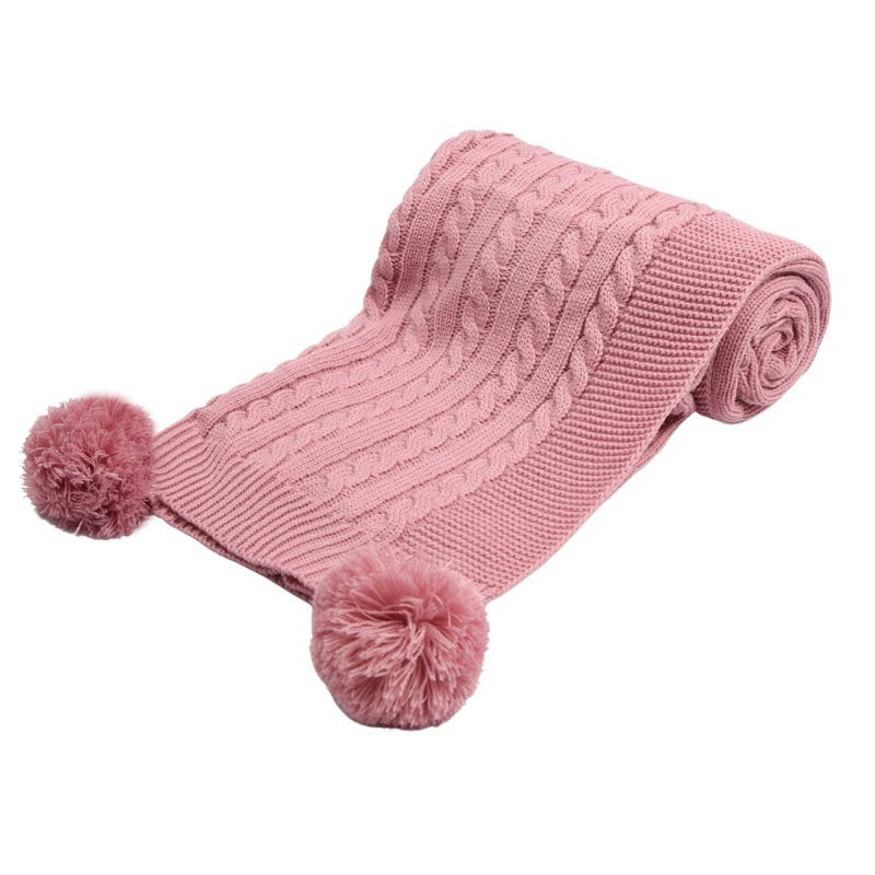 Dusky Pink Wrap Blanket with Pompoms