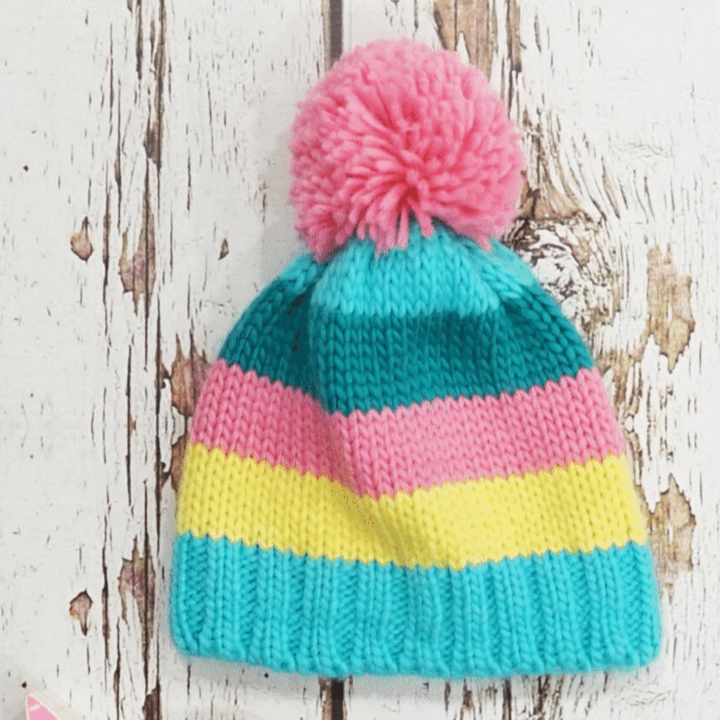 Pastel Striped Bobble Hat