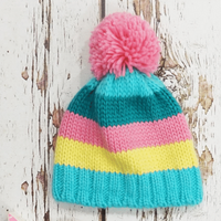 Pastel Striped Bobble Hat