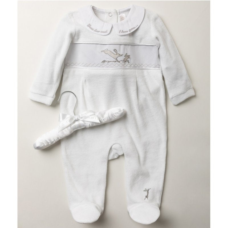 Guess How Much I love You Embroidered White Velour Sleepsuit