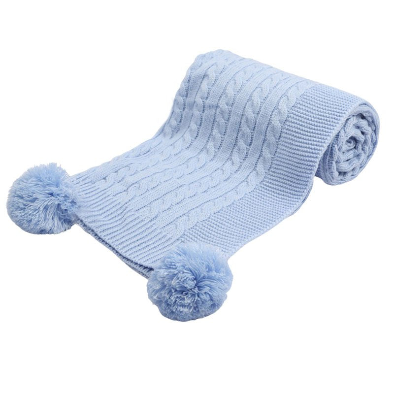 Baby Blue Wrap Blanket with Pompoms