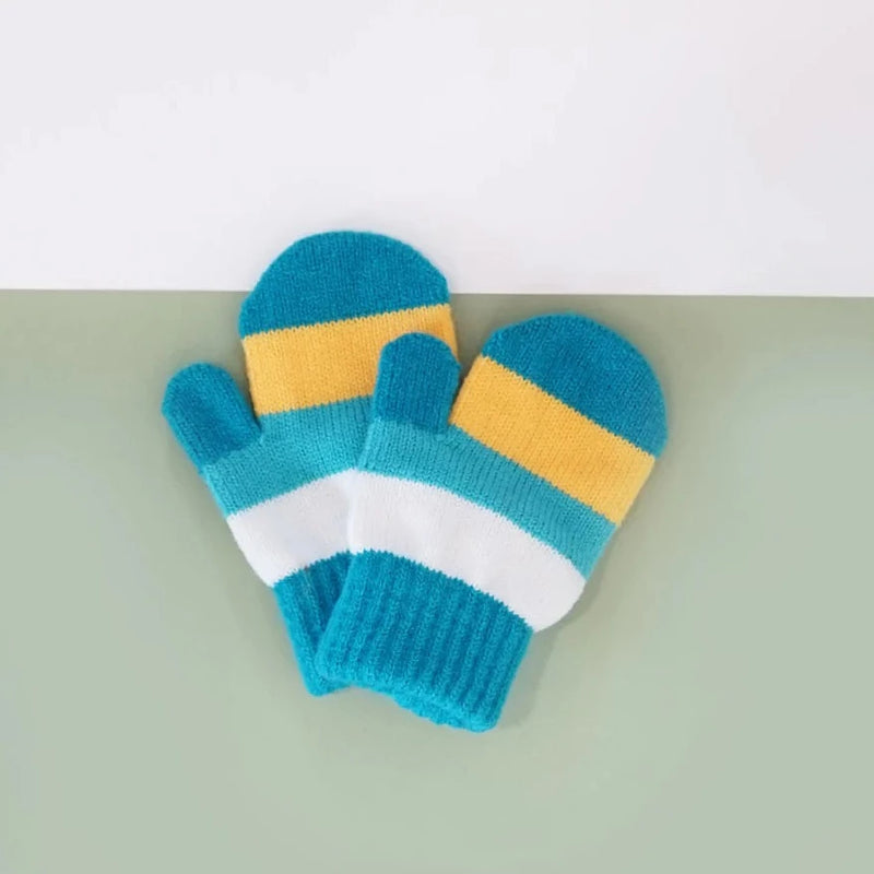 Green and Mustard Striped Mittens