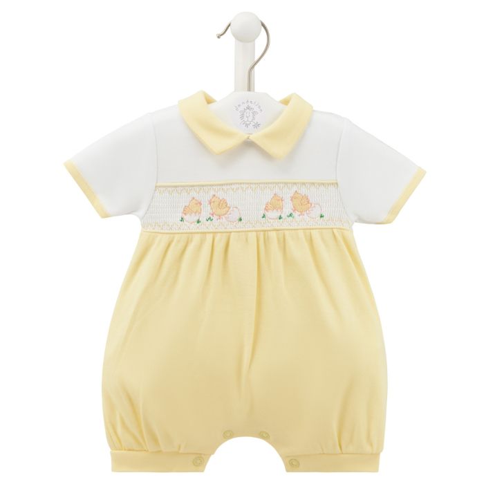 Dandelion Yellow Smocked Romper with Chicks