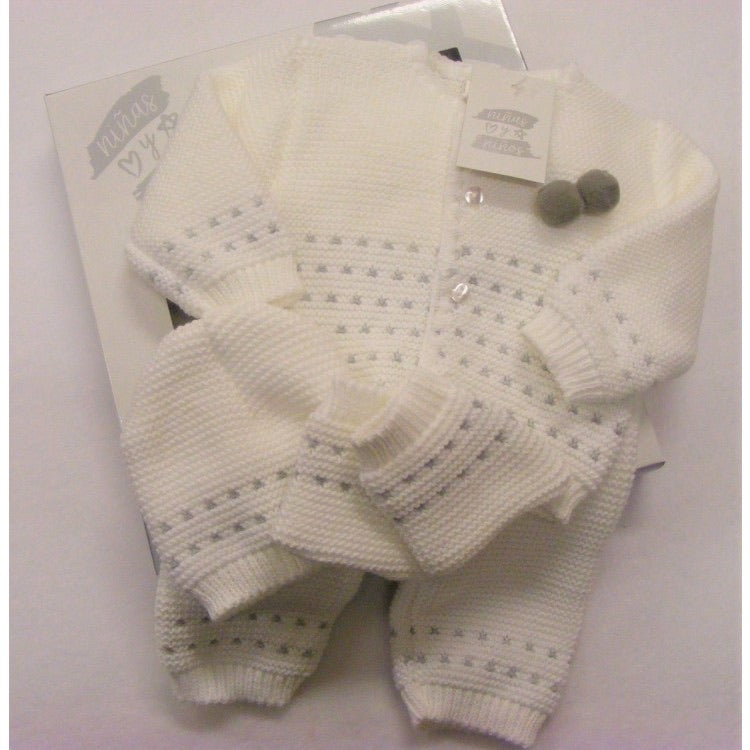 White/Grey Knitted Pompom Set